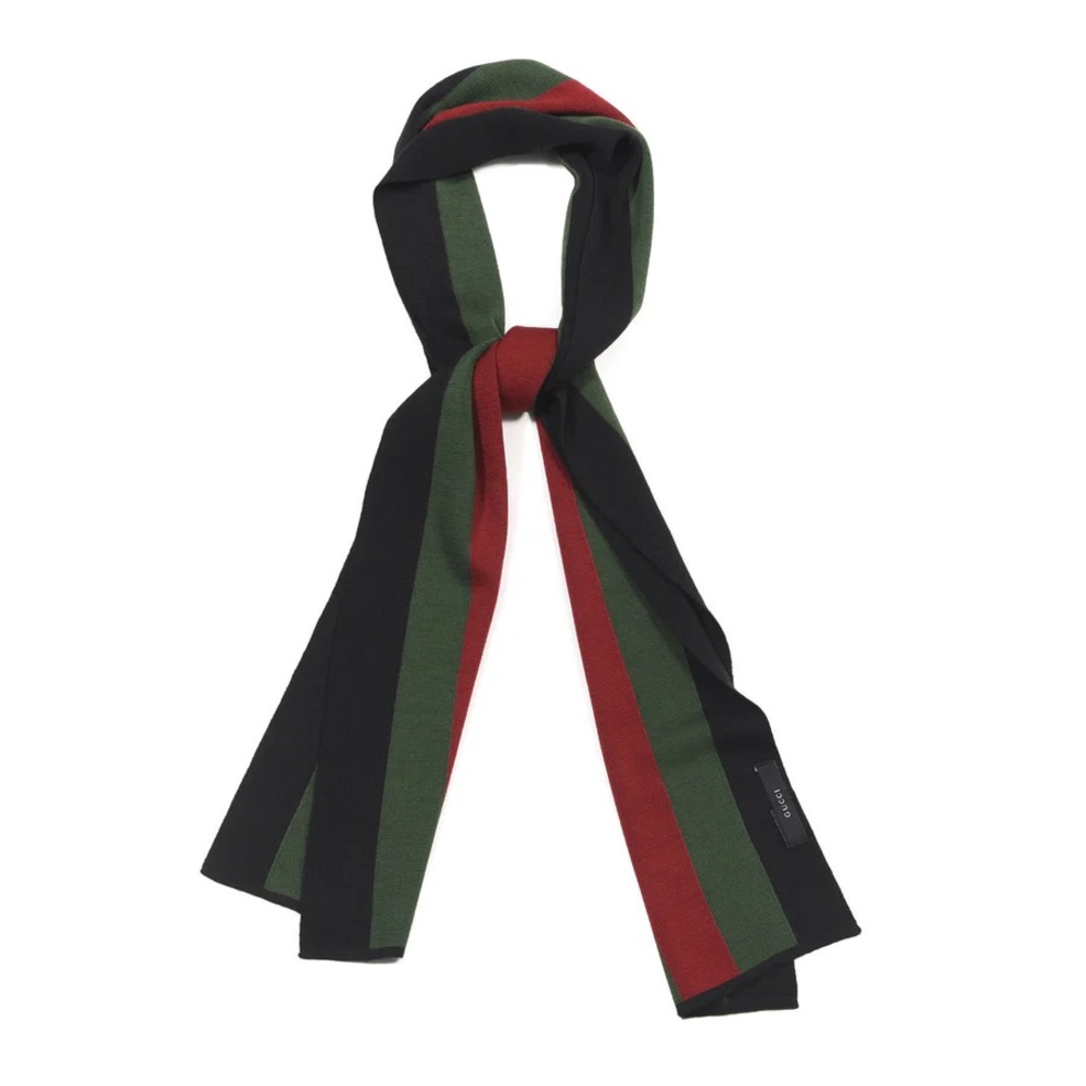 Gucci Silk Wool Web Knit Black and Red/Green Scarf - Picture 7 of 8